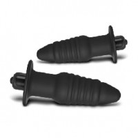 Butt Plug Vibrating 2 Pc Set Silicone Black